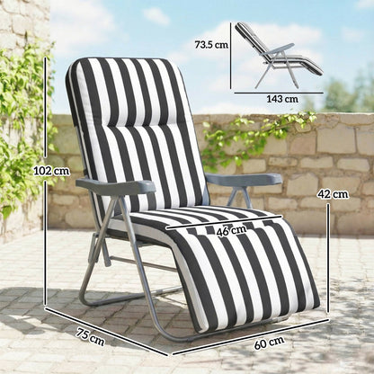 Set of 2 Foldable Patio Sun Lounger with Adjustable Backrest and Cushion, Grey and White