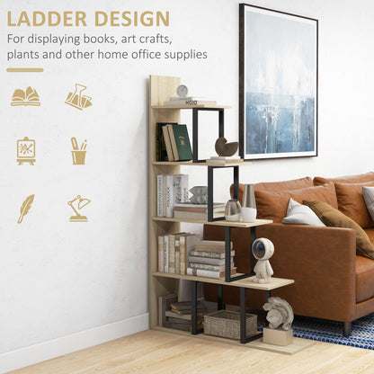 5-Tier Bookcase, Wooden Ladder Bookshelf Display Stand, Oak