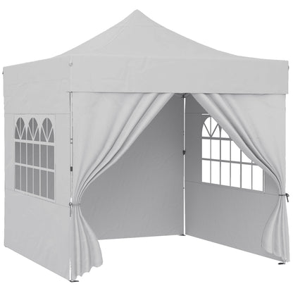 3 x 3 m Pop Up Gazebo with Sidewalls, UPF50+ Heavy Duty Garden Party Tent Marquee with Wheeled Carry Bag, Silver Grey