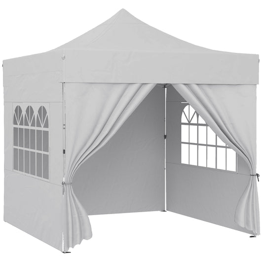 3 x 3 m Pop Up Gazebo with Sidewalls, UPF50+ Heavy Duty Garden Party Tent Marquee with Wheeled Carry Bag, Silver Grey