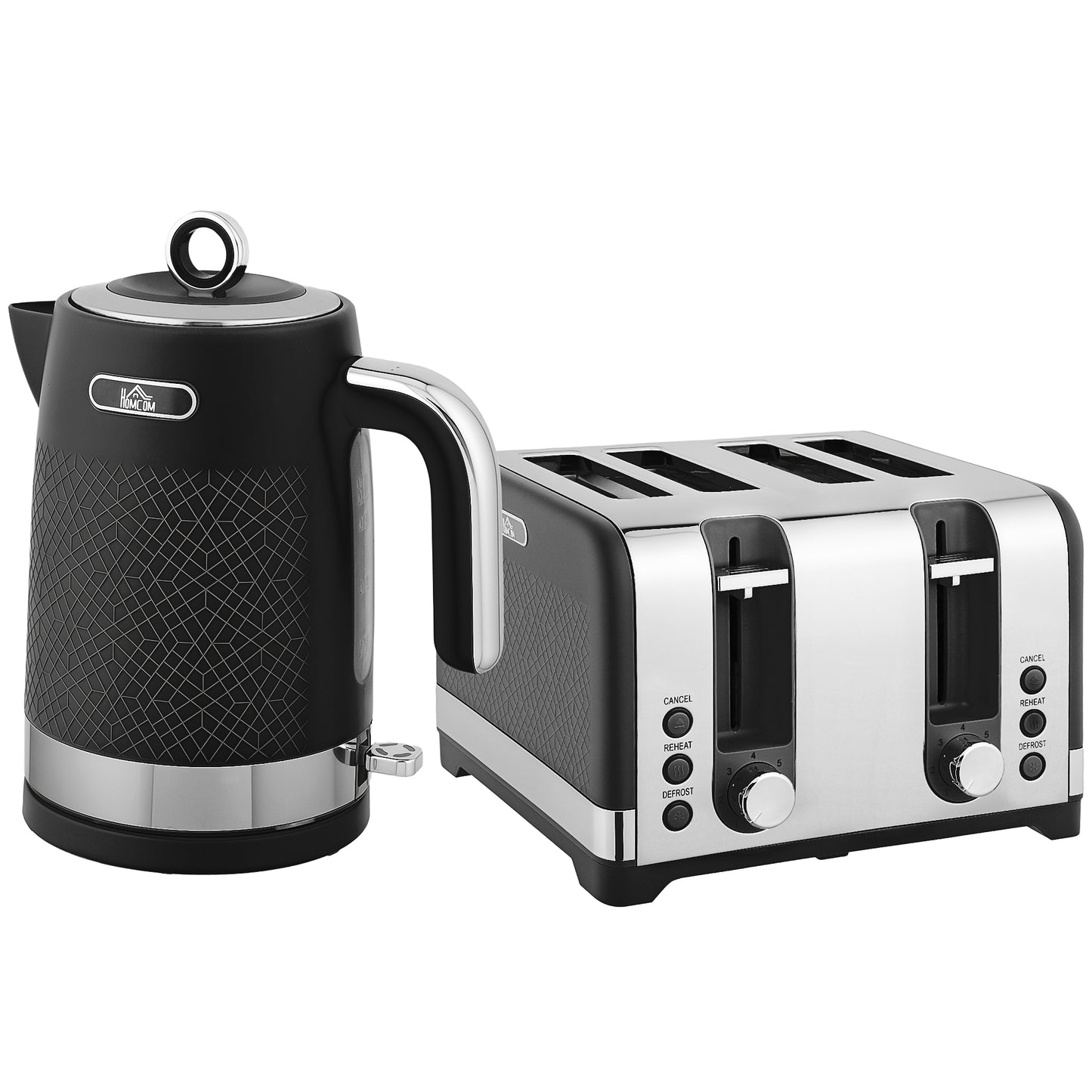 Sleek Textured Kettle and Four-Slice Toaster Set - Black