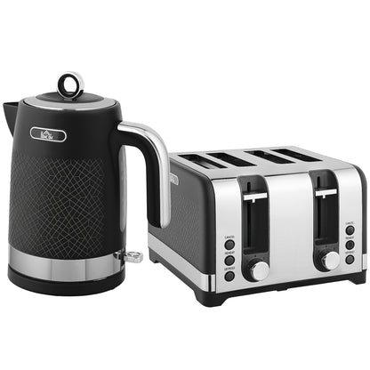 Sleek Textured Kettle and Four-Slice Toaster Set - Black