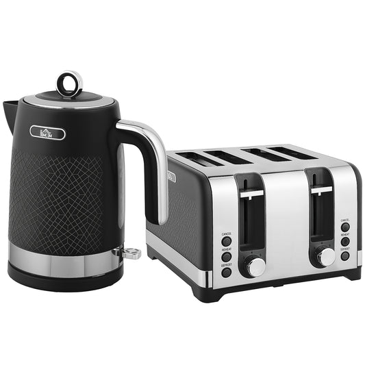 Sleek Textured Kettle and Four-Slice Toaster Set - Black