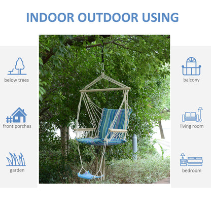 Hanging Rope Chair with Soft Padded Seat & Backrest, Portable Garden Hammoc Chair with Wooden Support Bar, Armrests
