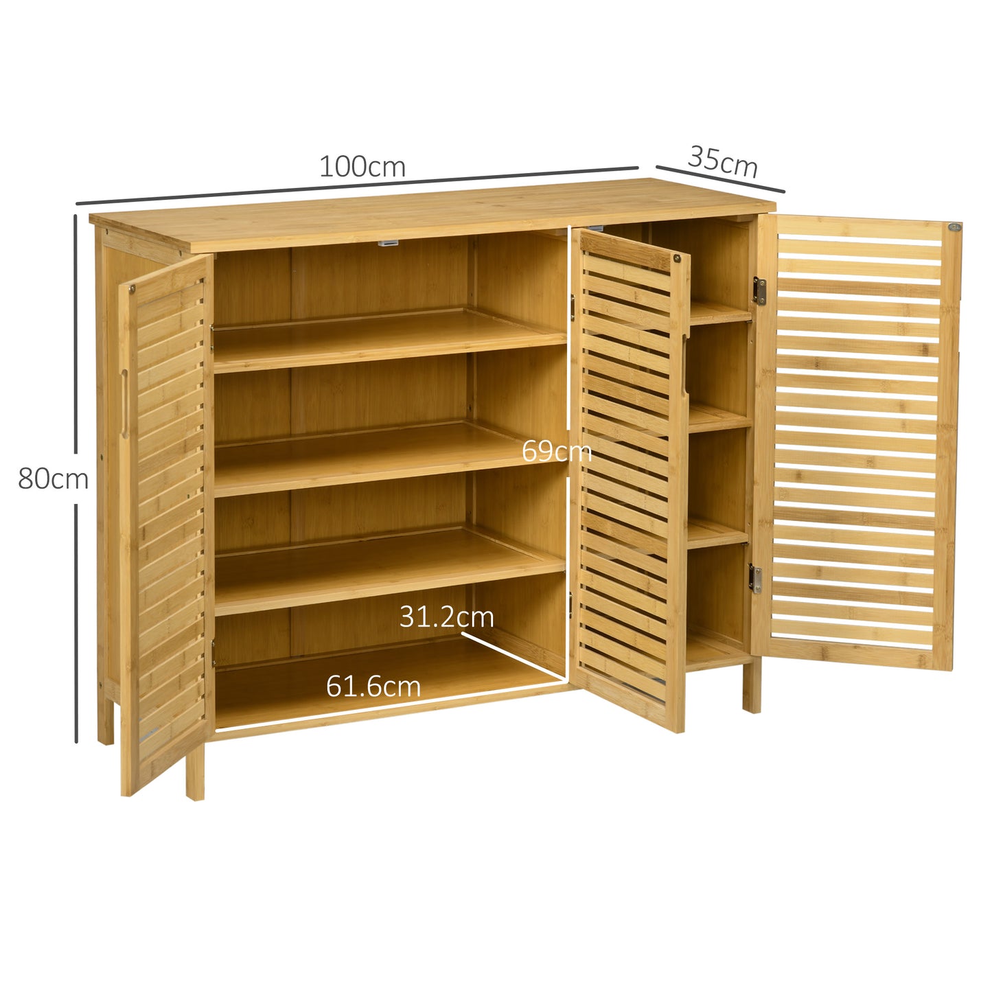 Rustic Shoe Cabinet, 3 Door Shoe Storage Cabinet with 8 Shelves, Natural Wood Finish