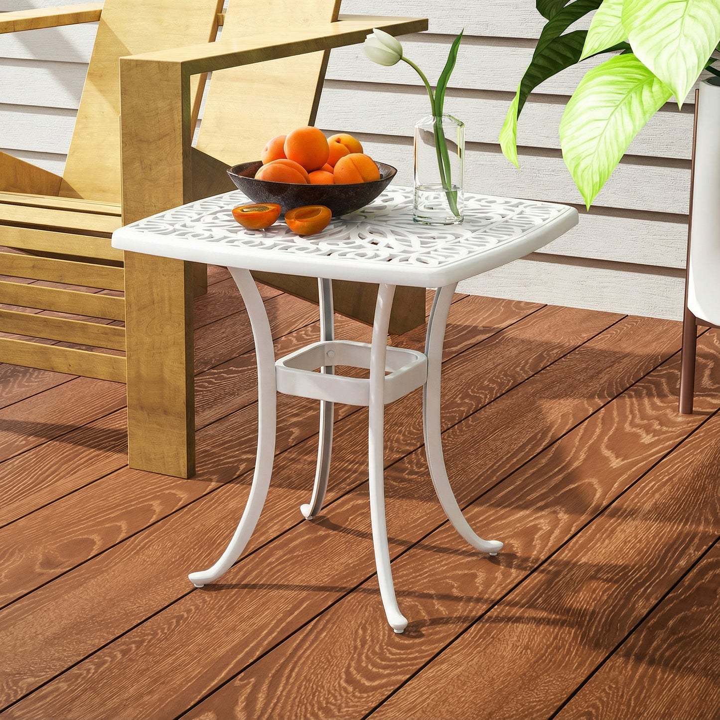 Outdoor Garden Table with 38mm Dia. Umbrella Hole, Cast Aluminium Patio End Table with Anti-slip Foot Pads for Garden