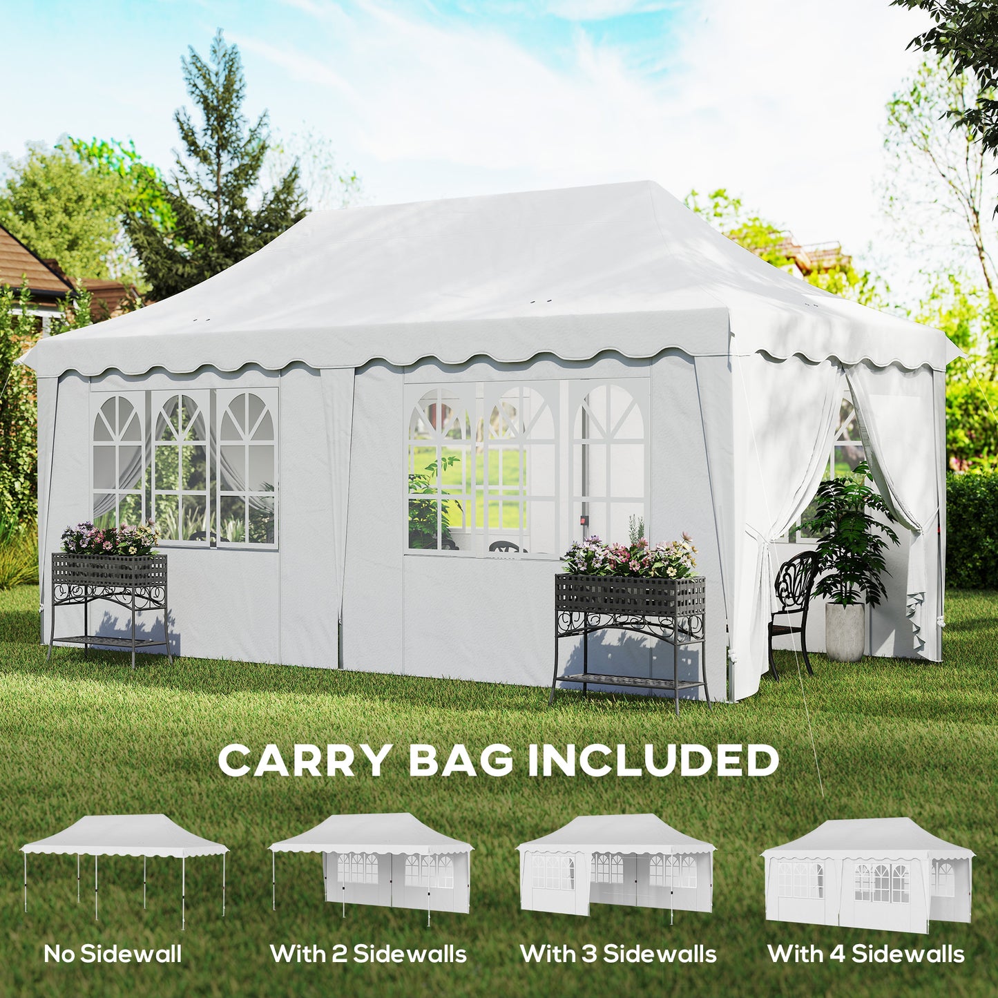3 x 6m Pop Up Gazebo with Sides, UPF50+ Height Adjustable Marquee Party Tent, Wedding Canopy, Instant Event Shelter