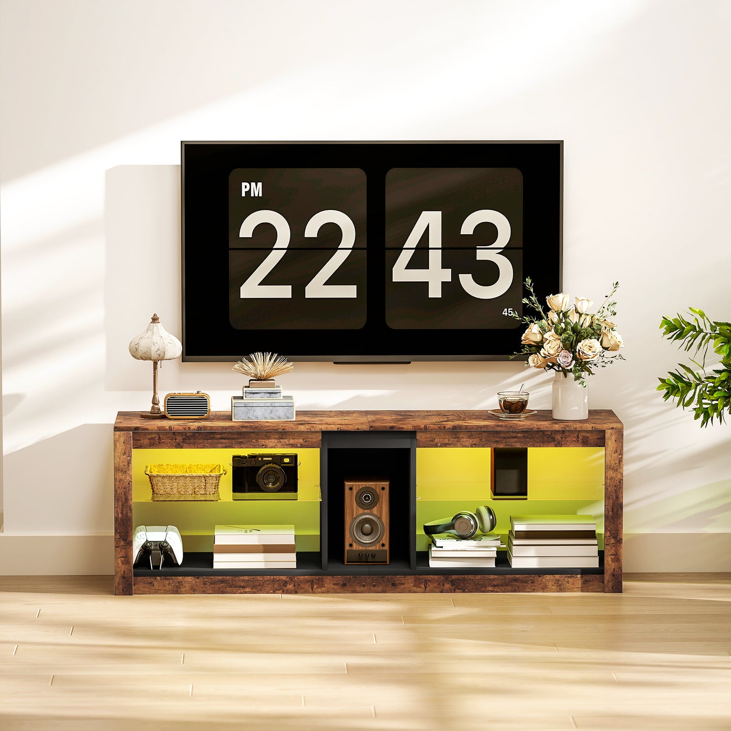 TV Stand Cabinet with LED Lights and Remote Control for TVs up to 65"