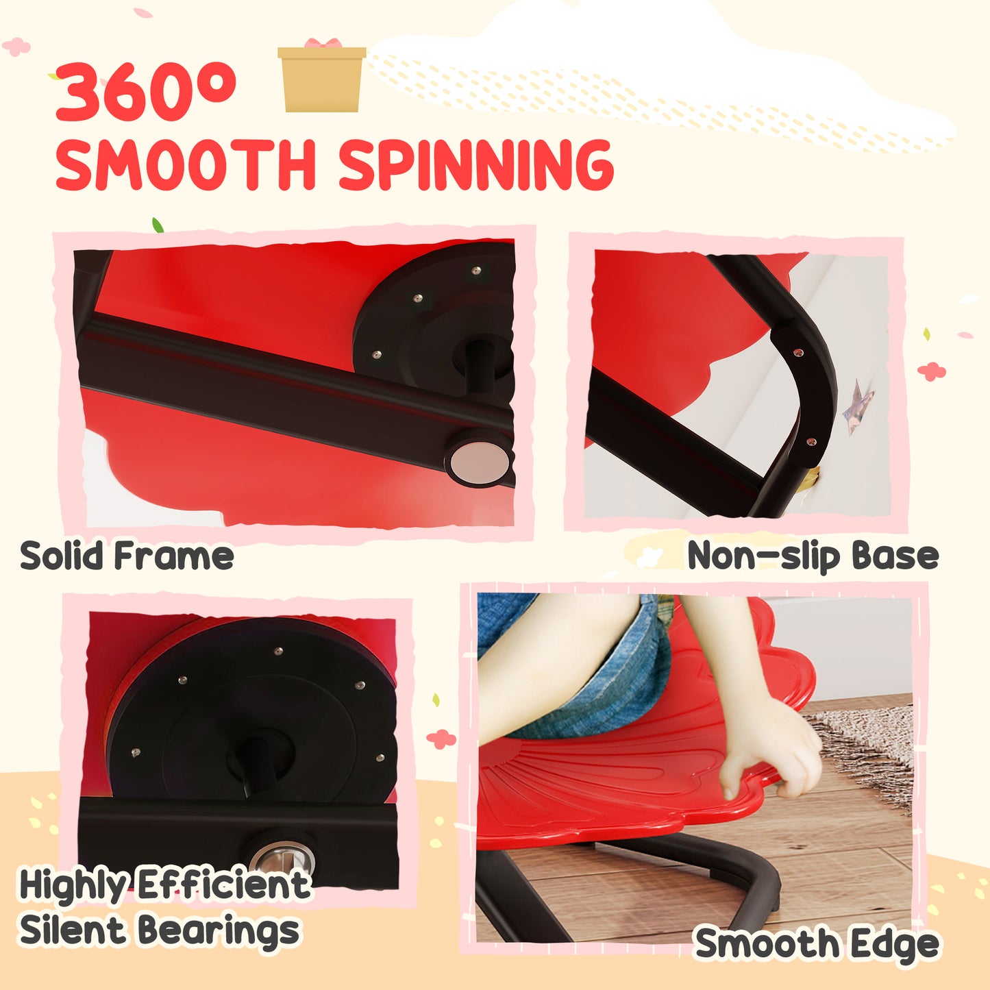 Flower-Shaped Sensory Spinning Chair with Non-Slip Base for Balance/Coordination, Red