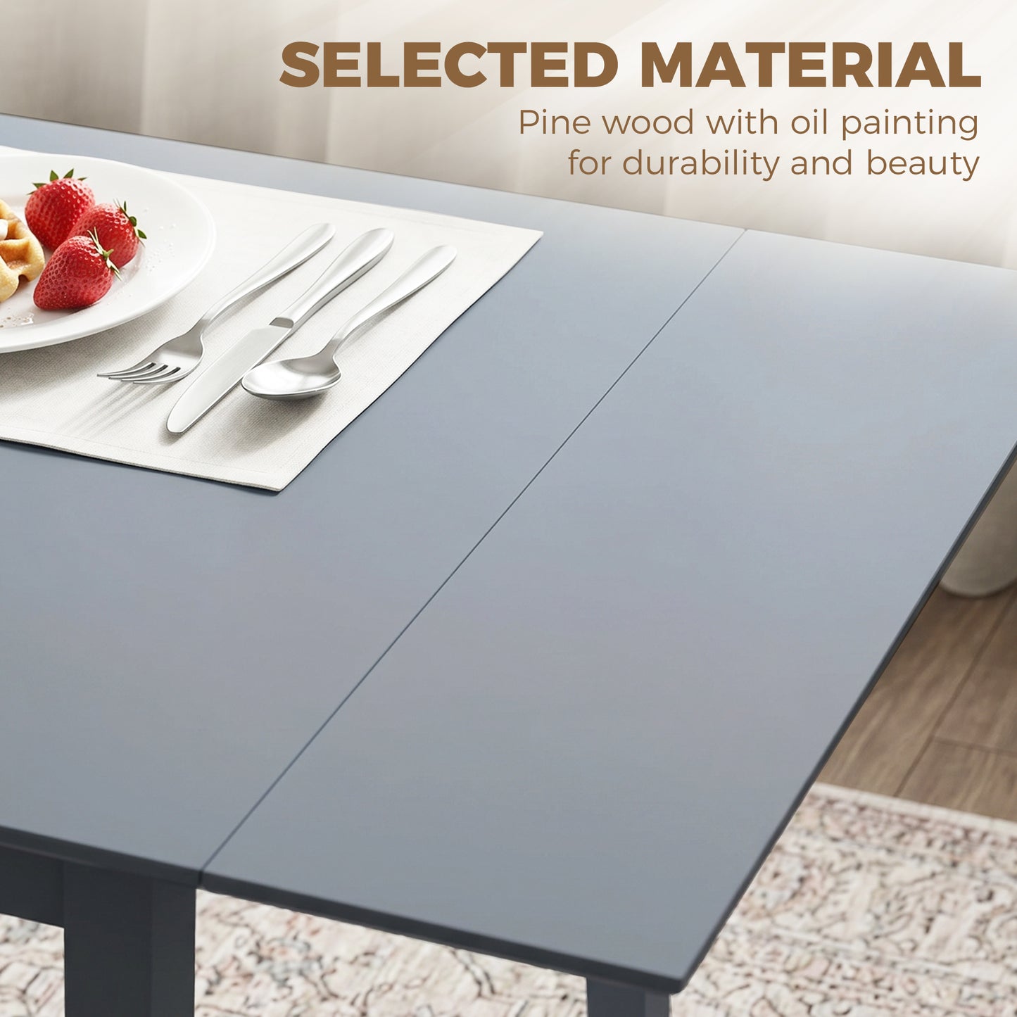 Solid Wood Folding Dining Table, Drop Leaf Table for 2-4 People, Rectangle Kitchen Table