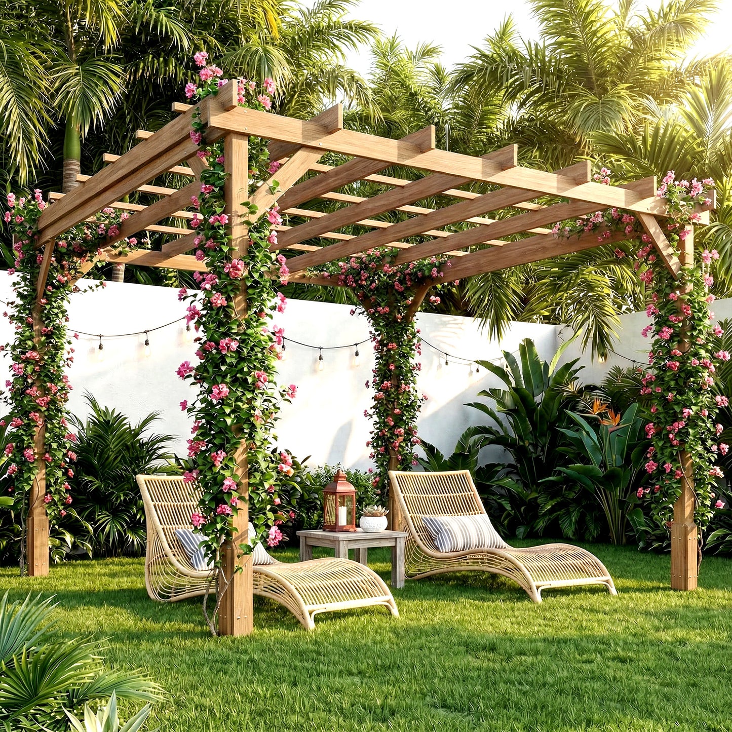 3 x 3 m Wooden Pergola Kit, Decorative Garden Gazebo Shelter with Stable Structure for Climbing Vines, Dark Brown