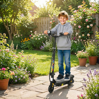 Foldable Electric Scooter, with LED Lights, for Ages 7-14 Years, Black