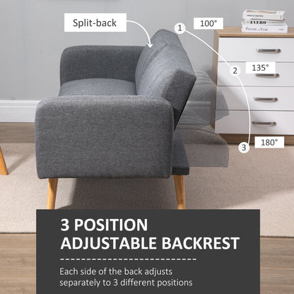 3 Seater Sofa Bed, Convertible Linen Fabric Sofa Couch, Click Clack Sofabed with Adjustable Split Backrest for Living Room