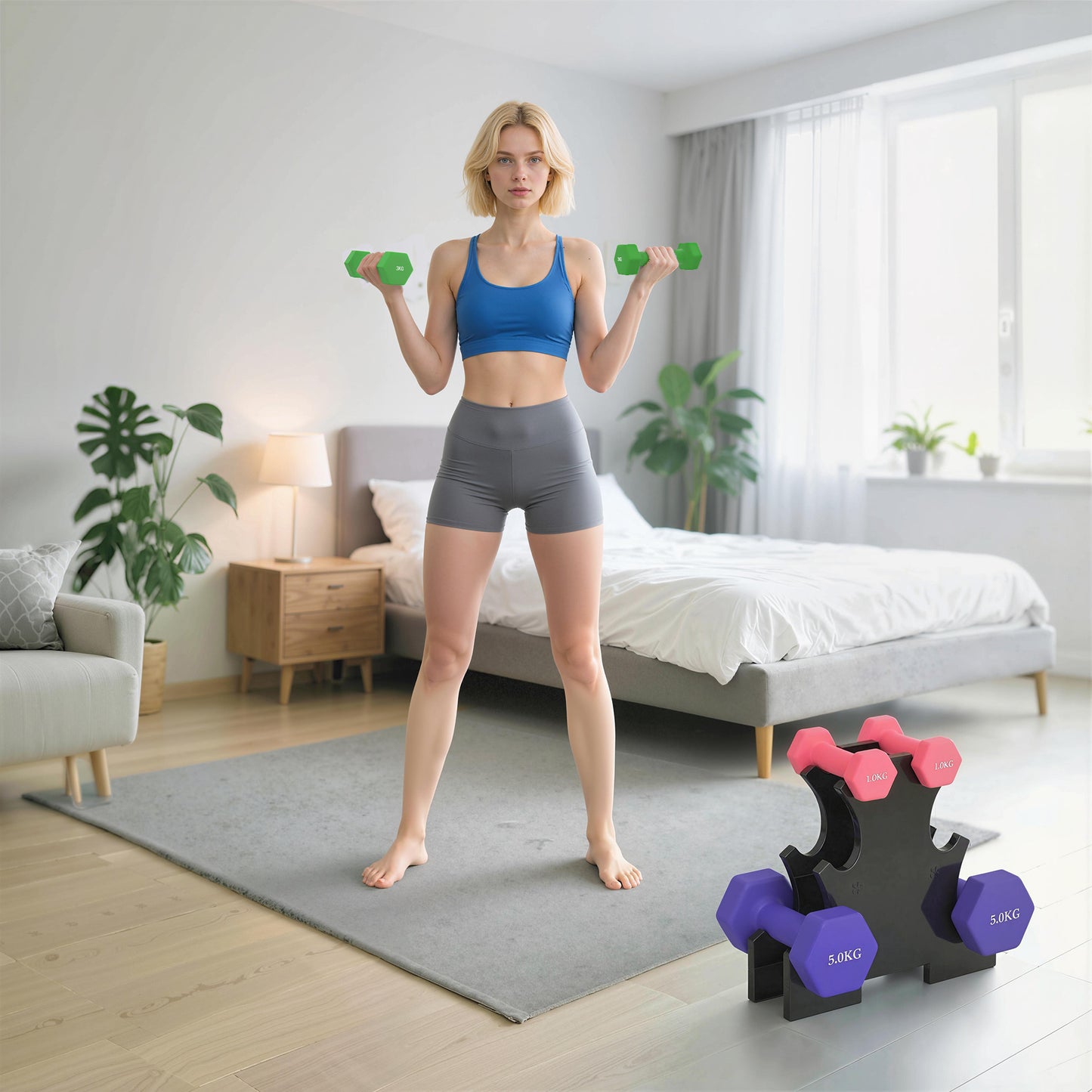 Hex Dumbbells Set with Dumbbell Rack, Hand Weights for Strength Training Weight Lifting, 2 x 1kg, 2 x 3kg, 2 x 5kg