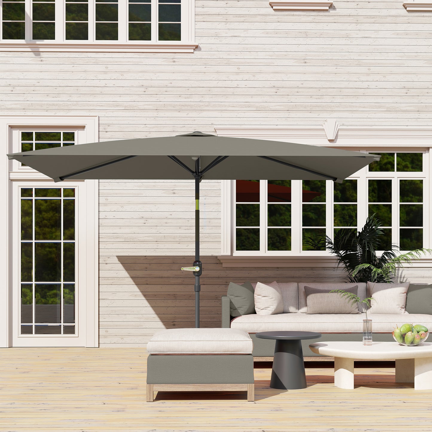 3x2m Garden Parasol Umbrella with Aluminium Pole, Tilt and Crank, Rectangular Outdoor Table Parasol Sun Shade for Patio