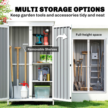Outdoor Storage Cabinet with Removable Shelves, Garden Tool Shed with Asphalt Roof, White and Black