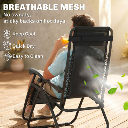 Folding Zero Gravity Chairs, 3 Pieces Adjustable Sun Lounger and Table Set with Cup Holder and Headrest
