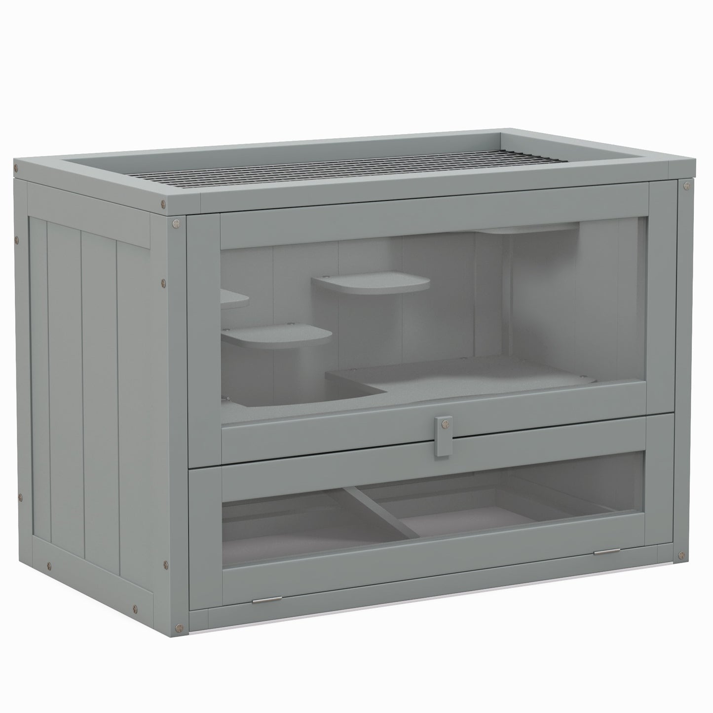 Wooden Hamster Cage Mouse Mice Rodent Small Animals Hutch Exercise Play House 60 x 35 x 42cm, Grey