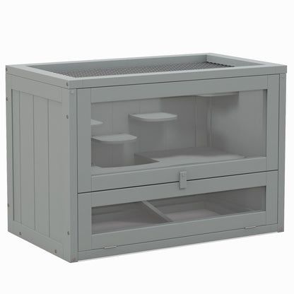 Wooden Hamster Cage Mouse Mice Rodent Small Animals Hutch Exercise Play House 60 x 35 x 42cm, Grey