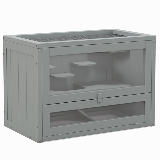 Wooden Hamster Cage Mouse Mice Rodent Small Animals Hutch Exercise Play House 60 x 35 x 42cm, Grey