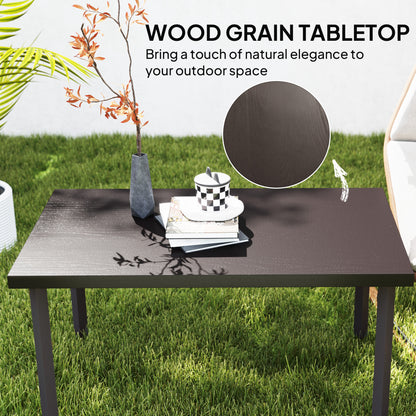 Metal Garden Coffee Table, Rectangular Outdoor Side Table with Woodgrain Tabletop, Foot Pads for Outside, Garden, Balcony