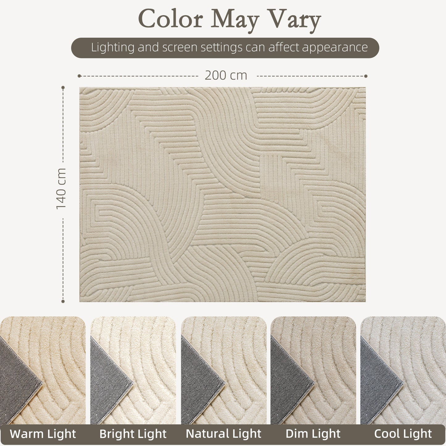 Modern Geometric Rug, Thick Plush, Non-Slip, 200 x 140 cm, Cream, Living Room, Bedroom, Office