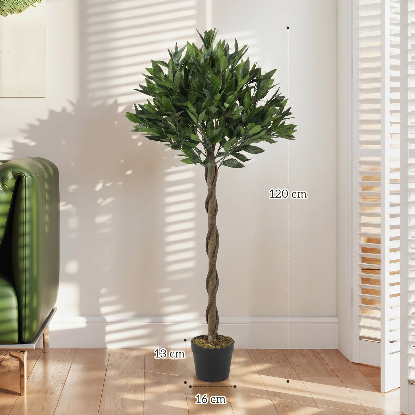 Artificial Bay Laurel Topiary Trees with Twisted Trunk, Realistic Lush Topiary Ball Tree with Weighted Pot, Set of 2