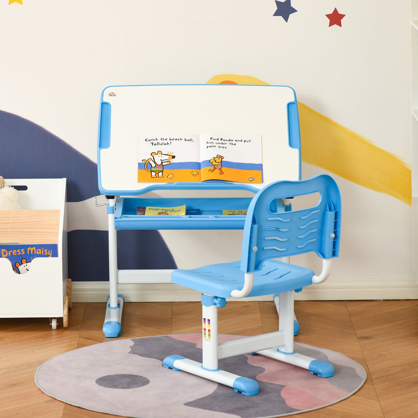 Kids Desk and Chair Set, Height Adjustable Student Writing Desk, Children School Study Table with Tiltable Desktop, Drawer