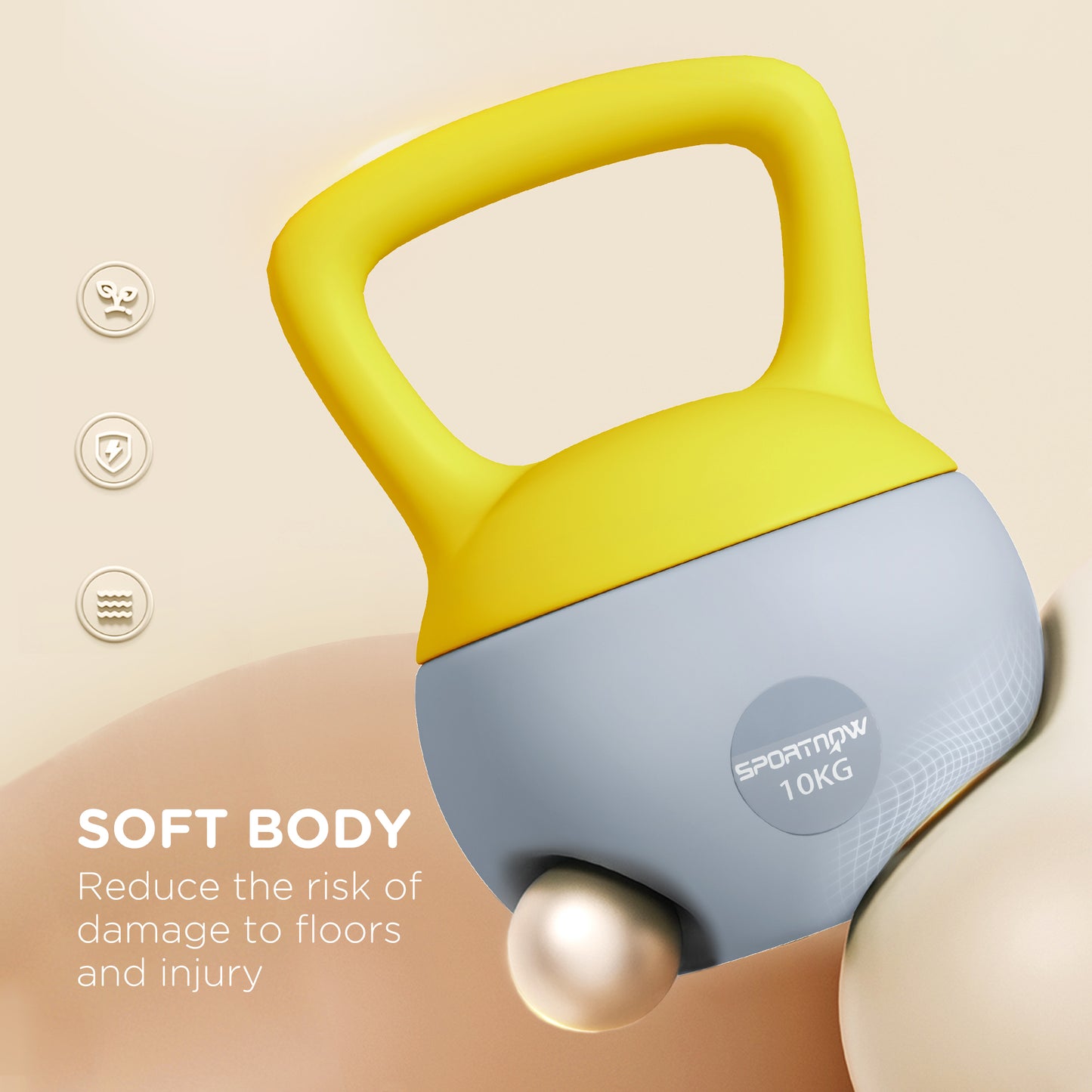 10KG Soft Kettlebell, Kettlebell with Non-Slip Handle for Home Gym, Weight Lifting, Strength Training, Yellow/Grey