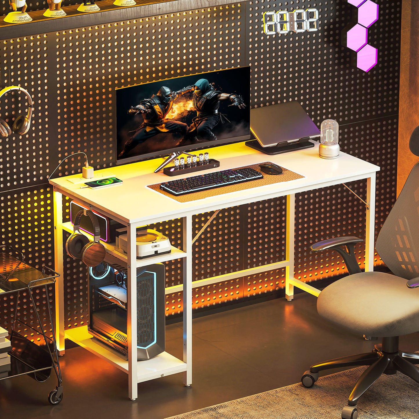 Computer Desk, with Power Sockets - White