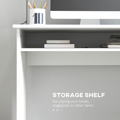 90 x 50cm Computer Table, Modern Home Office Desk, Small Writing Desk with Storage Shelf, High Gloss White