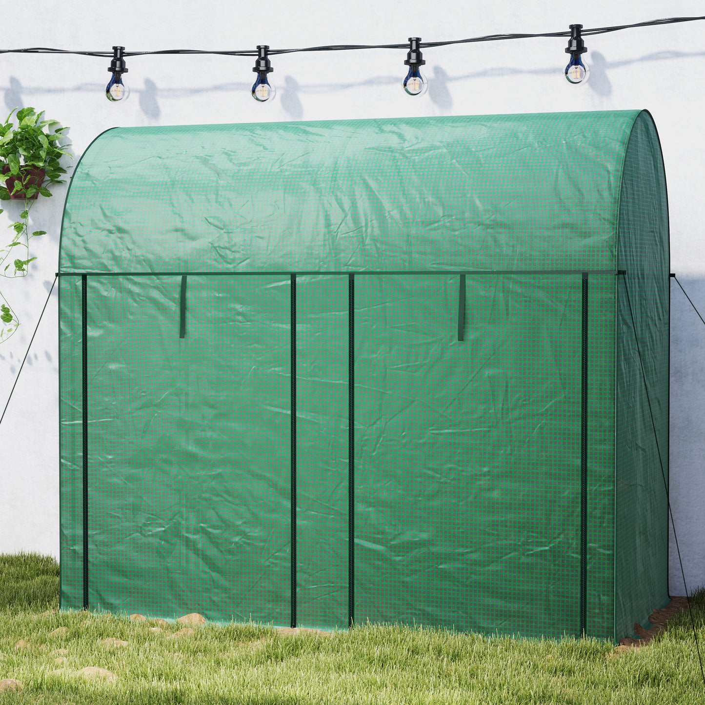 200 x 100cm Walk-In Greenhouse, with Zipped Doors - Green