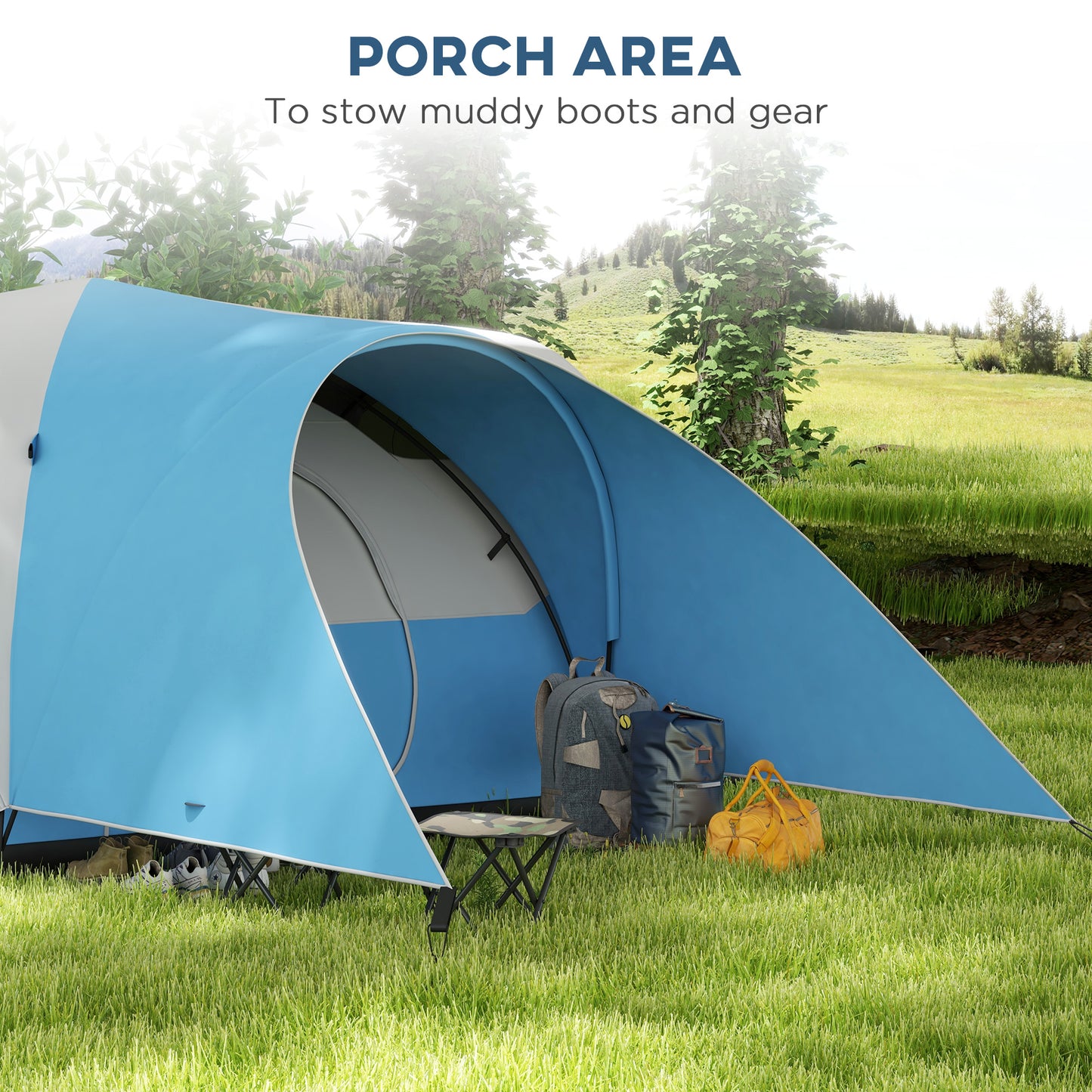 3000mm Waterproof Camping Tent for 7 Man, Family Tent with Porch and Sewn in Groundsheet, Portable with Bag, Blue