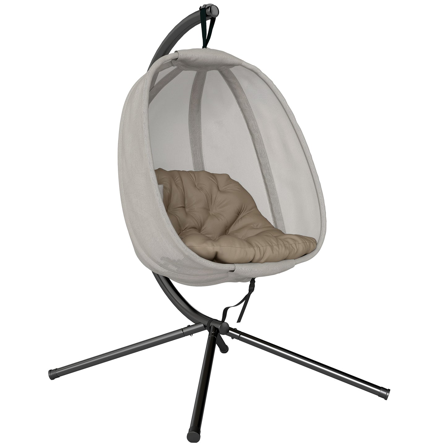 Hanging Egg Chair, Folding Texteline Swing Hammock with Side Pocket, Cushion and Stand for Indoor Outdoor