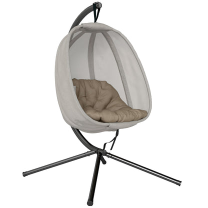 Hanging Egg Chair, Folding Texteline Swing Hammock with Side Pocket, Cushion and Stand for Indoor Outdoor