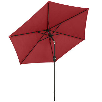 2.6 m Garden Parasol Umbrella with Aluminium Pole, Outdoor Patio Umbrella with Tilt and Crank, Vent, Wine Red