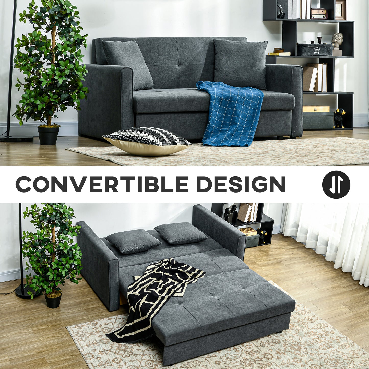 2 Seater Sofa Bed with Hidden Storage, Pull Out Convertible Bed Settee