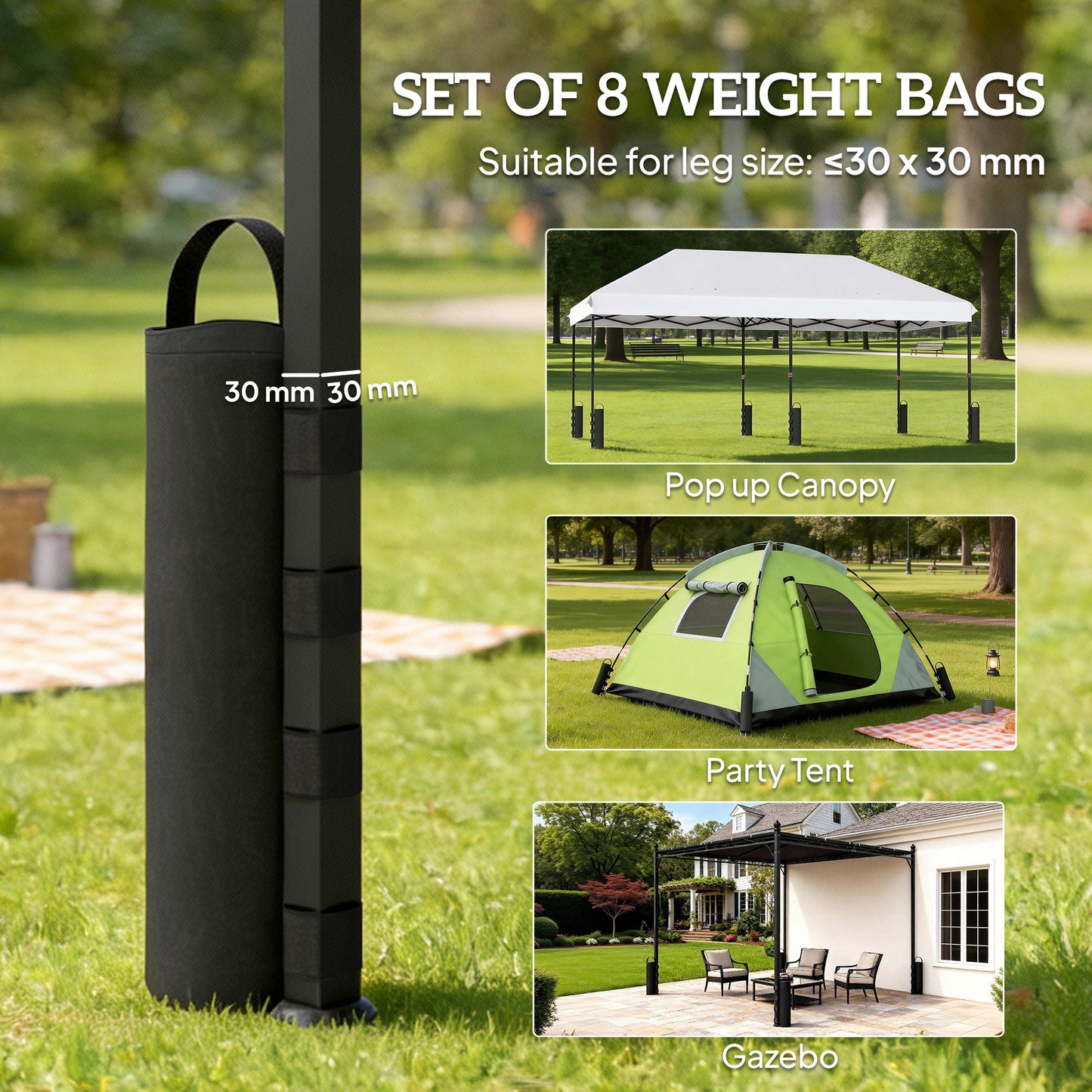 8 Pack Gazebo Sand Weights Bags, 40 kg 600D Heavy Duty Sand Bags Sandbags for Canopy Tent Legs, Without Sand, Black