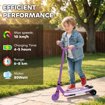 Electric Scooter for Kids Aged 4-7 Years, with Flashing LED Lights, Rear Auxiliary Wheels, Purple