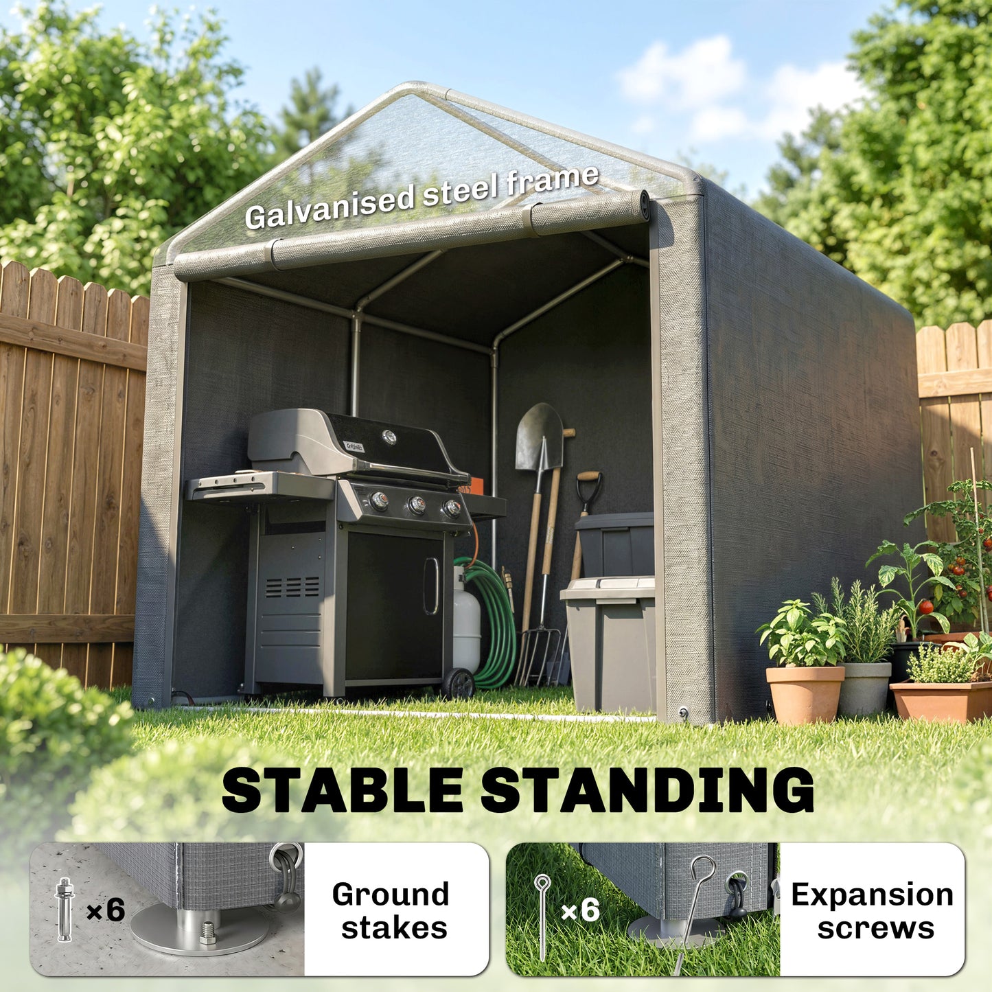 2.2 x 1.6 m Outdoor Storage Tent, with Accessories - Light Grey