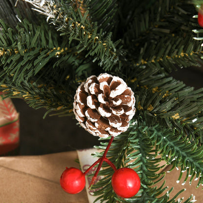 4FT Artificial Snow Dipped Christmas Tree Xmas Pencil Tree Holiday Home Party Decoration with Foldable Feet Red Berries White