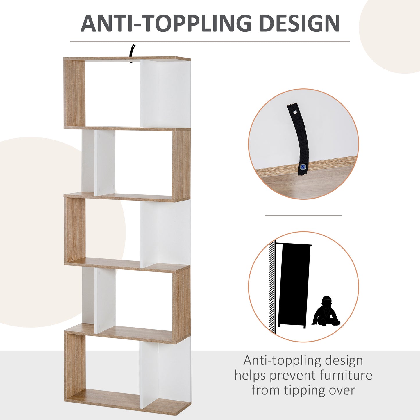 Bookcase, S-Shaped Wooden Bookshelf, 5/6 Tiers Freestanding Storage Shelf, Home Office Decorative Display Stand Rack