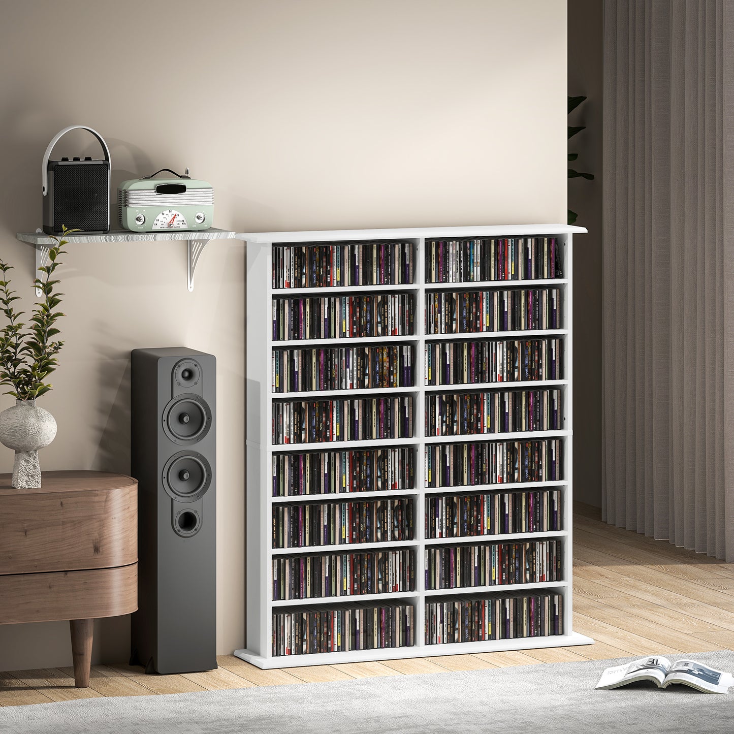 16-Compartment Media Shelf- White