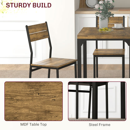 Three-Piece Minimal and Compact Dining Set, Rustic Brown