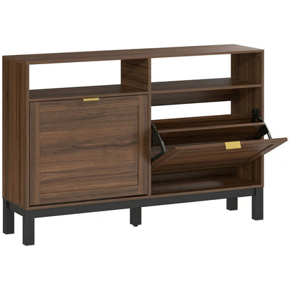 Shoe Cabinet with 2 Flip Drawers, Narrow Shoe Storage Top for Entryway Hallway, Rustic Brown