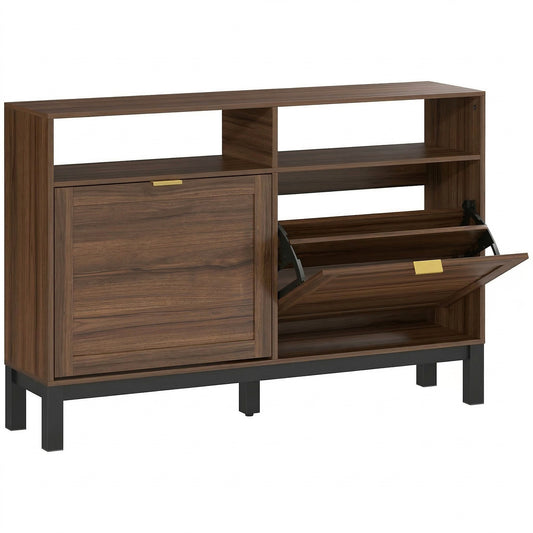 Shoe Cabinet with 2 Flip Drawers, Narrow Shoe Storage Top for Entryway Hallway, Rustic Brown