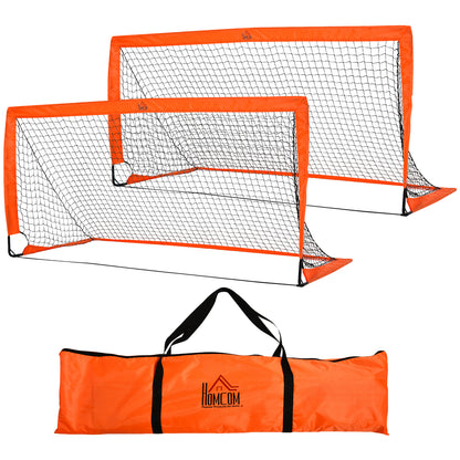 Set of 2 Football Goal Net 6 x 3 ft Foldable Outdoor Sport Training Teens Adults Football with Carrying Bag Orange