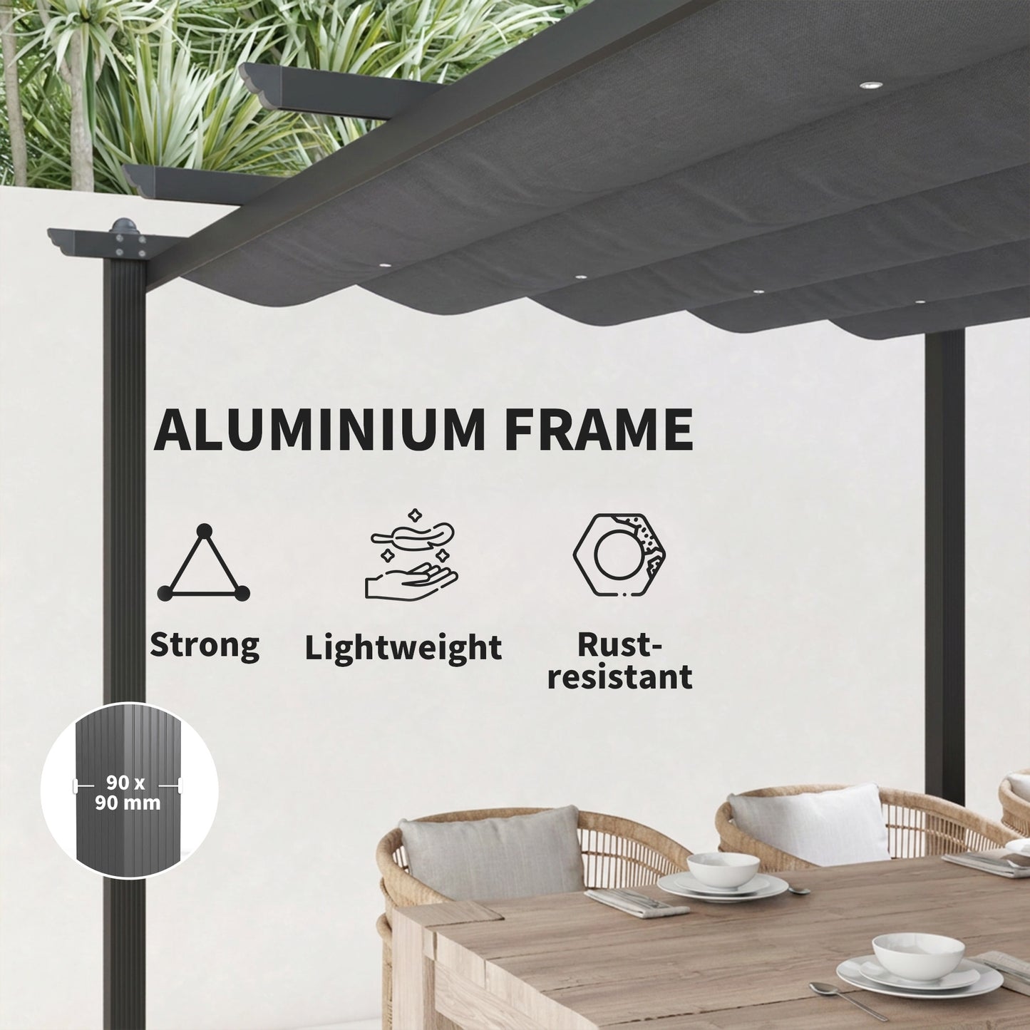 3 x 4m Aluminium Pergola, with Retractable Roof - Dark Grey