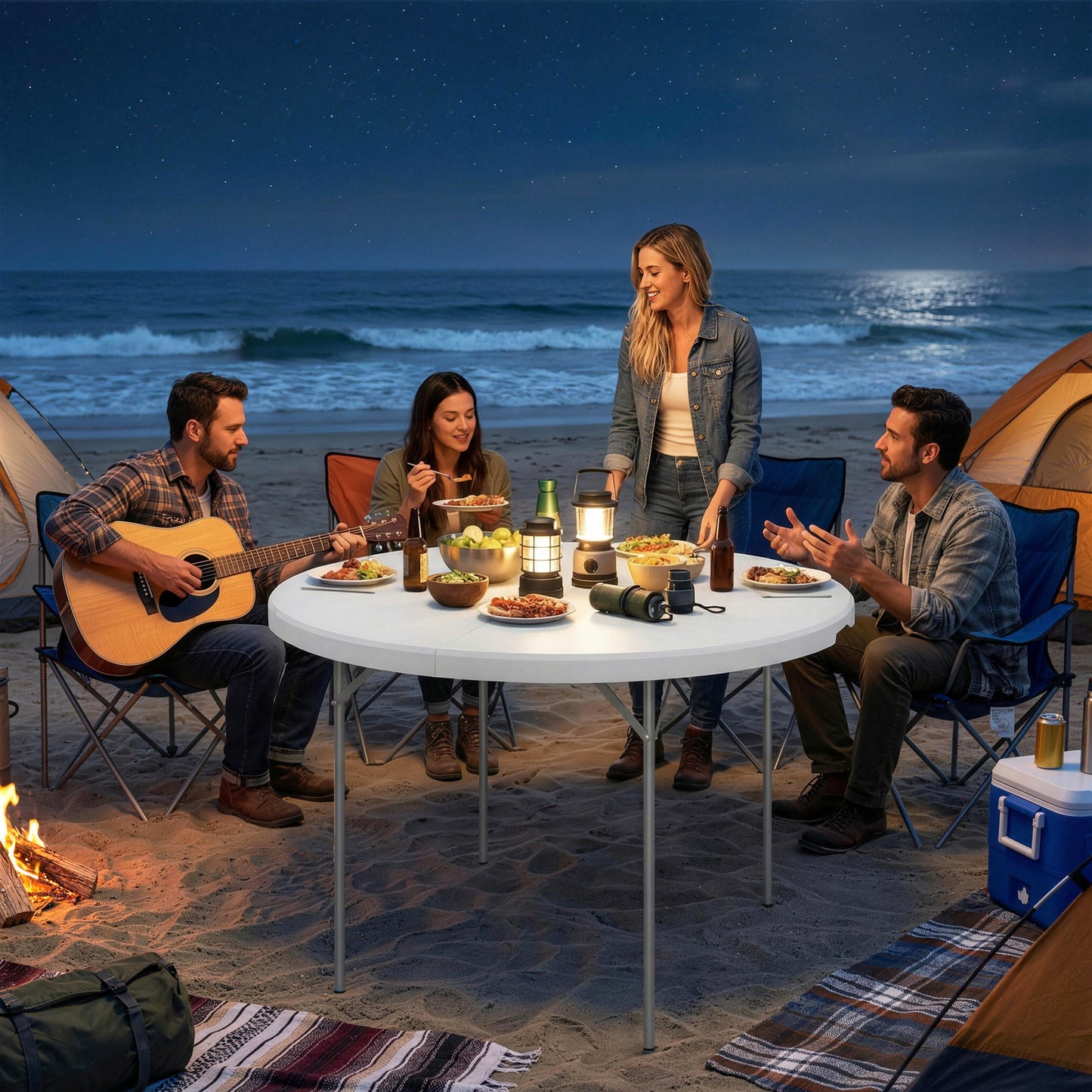 4ft Folding Picnic Table, Camping Table with Non-slip Foot Pads and Metal Frame, 100 kg Load, for Garden, White