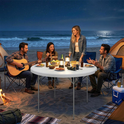 4ft Folding Picnic Table, Camping Table with Non-slip Foot Pads and Metal Frame, 100 kg Load, for Garden, White